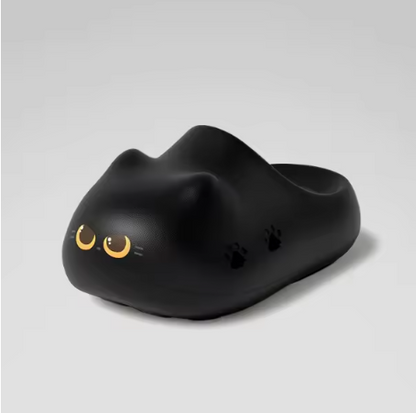 Newest 2026 cute cat eyes slippers with paw print bottom outdoor anti-slip waterproof keep warm winter slippers home fur shoes