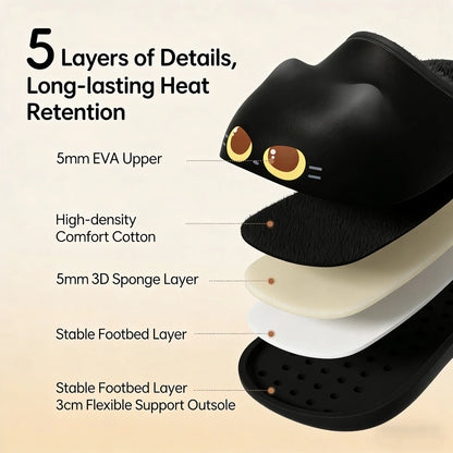 Cat Eye Paw Print Slippers – Warm & Anti-Slip Winter House Shoes