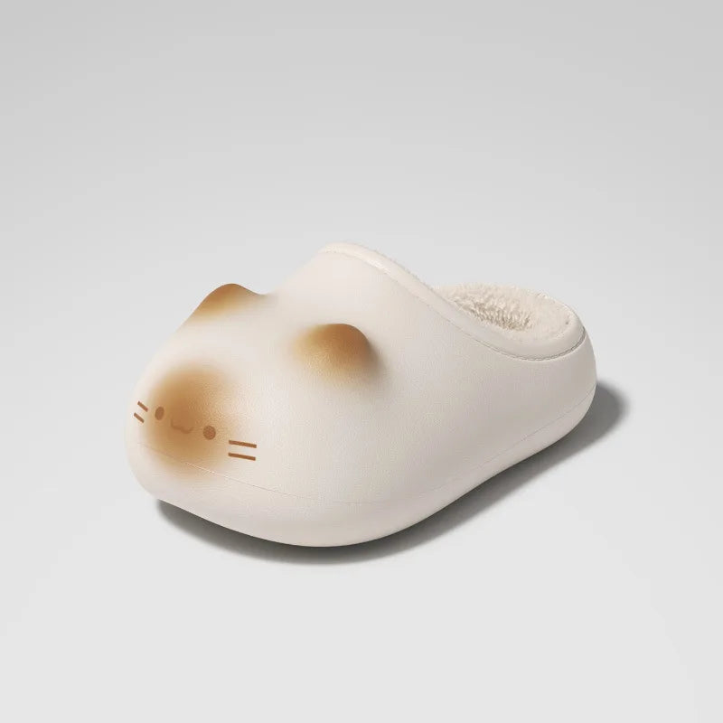 Cat Eye Paw Print Slippers – Warm & Anti-Slip Winter House Shoes