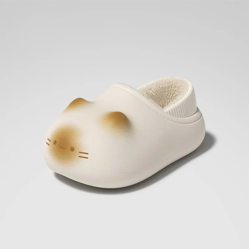 Cat Eye Paw Print Slippers – Warm & Anti-Slip Winter House Shoes
